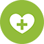 A small green icon depicting a white heart with a green plus sign in the center.